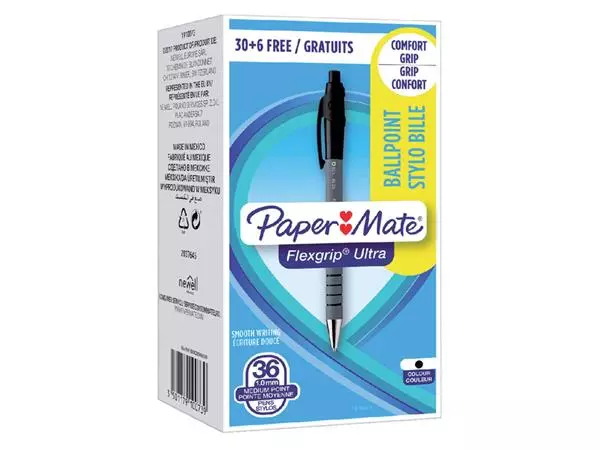 Een Balpen Paper Mate Flexgrip Ultra medium zwart valuepack 30+6 gratis koop je bij NiceSupplies.nl