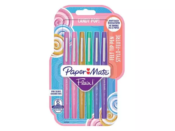 Een Fineliner Paper Mate Flair Candy Pop! medium assorti blister à 6 stuks koop je bij Kantoorvakhandel van der Heijde