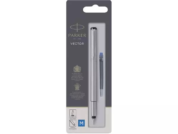 Een Vulpen Parker Vector stainless steel medium blister à 1 stuk koop je bij NiceSupplies.nl