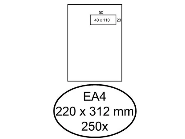 Een Envelop Hermes akte EA4 220x312mm venster rechts 4x11cm zelfklevend wit doos à 250 stuks koop je bij Buro De Peuter