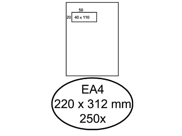 Een Envelop Hermes akte EA4 220x312mm venster links 4x11cm zelfklevend wit doos à 250 stuks koop je bij Kantoorvakhandel van der Heijde