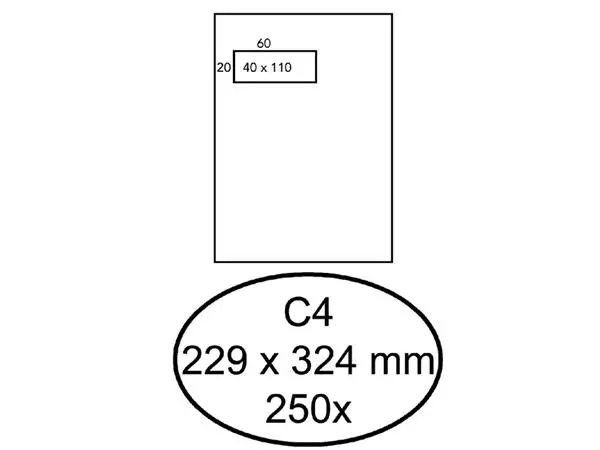 Een Envelop Hermes akte C4 229x324mm venster 4x11links zelfklevend 250 stuks koop je bij NiceSupplies.nl