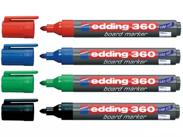 Een Viltstift edding 360 whiteboard rond 1.5-3mm assorti set à 4 stuks koop je bij Kantoorvakhandel van der Heijde