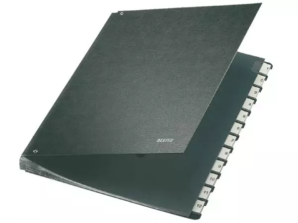 Een Termijnmap Leitz 1-12 270x18x345mm hardboard zwart koop je bij Goedkope Kantoorbenodigdheden