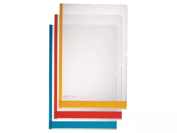 Een L-map Leitz premium A4 0.15mm PP gekleurde rand transparant koop je bij Van Leeuwen Boeken- en kantoorartikelen