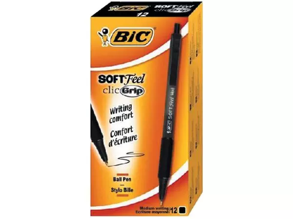 Een Balpen Bic soft feel grip clic medium zwart koop je bij NiceSupplies.nl