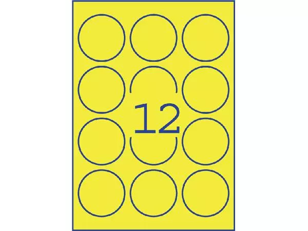Een Etiket Avery L7670-25 63.5mm rond neon geel 300stuks koop je bij Kantoorvakhandel van der Heijde