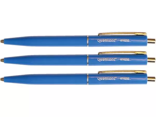 Een Balpen Quantore drukknop met metalen clip blauw medium koop je bij NiceSupplies.nl