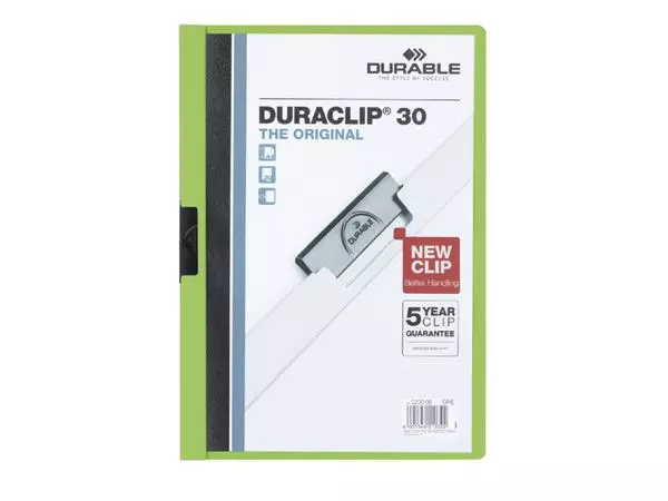 Een Klemmap Durable Duraclip A4 3mm 30 vellen groen koop je bij Kantoorvakhandel van der Heijde