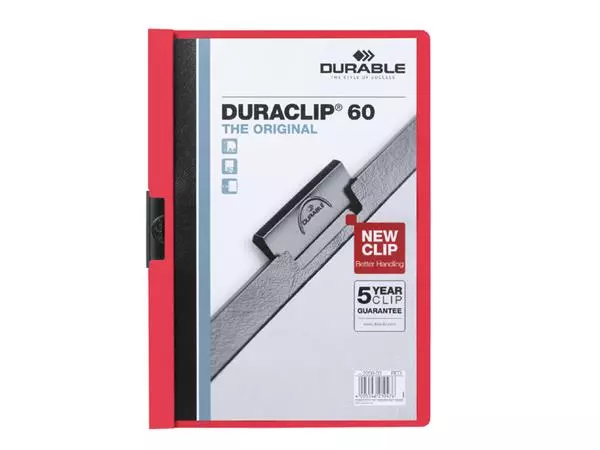 Een Klemmap Durable Duraclip A4 6mm 60 vellen rood koop je bij Kantoorvakhandel van der Heijde