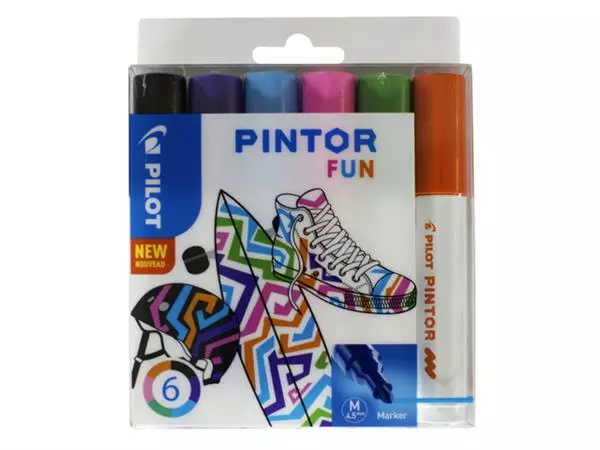 Een Verfstift Pilot Pintor fun medium assorti etui à 6 stuks koop je bij NiceSupplies.nl