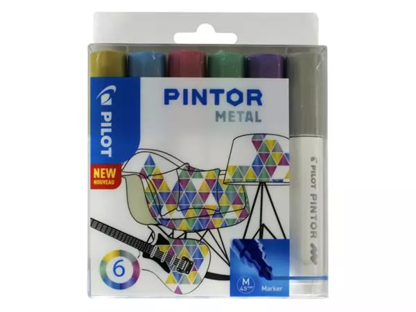 Verfstift Pilot Pintor metallic medium assorti etui à 6 stuks