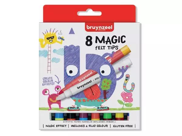 Een Viltstift Bruynzeel Kids Magic Points blister à 8 stuks assorti koop je bij EconOffice