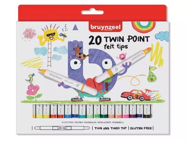 Een Viltstift Bruynzeel Kids Twin Points blister à 20 stuks assorti koop je bij L&N Partners voor Partners B.V.