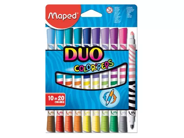 Een Viltstift Maped Color'Peps Duo Colors set á 10 stuks assorti koop je bij KantoorProfi België BV
