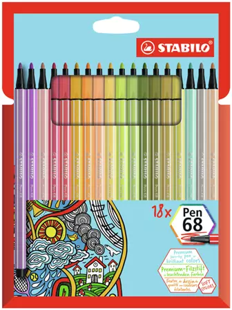 Viltstift STABILO Pen 68 8 medium soft assorti etui à 18 stuks