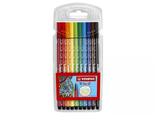 Een Viltstift STABILO Pen 68/10 medium assorti etui à 10 stuks koop je bij Klik Office BV