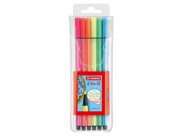 Een Viltstift STABILO Pen 68 medium fluor assorti etui à 6 stuks koop je bij EconOffice