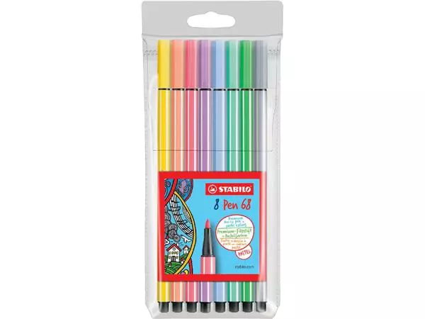 Een Viltstift STABILO Pen 68 medium pastel assorti etui à 8 stuks koop je bij Van Leeuwen Boeken- en kantoorartikelen