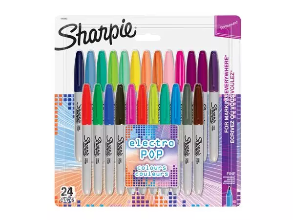 Een Viltstift Sharpie Electro Pop rond 0.9mm blister à 24 kleuren koop je bij Van Leeuwen Boeken- en kantoorartikelen