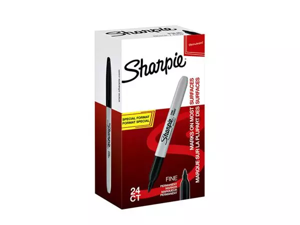 Een Viltstift Sharpie rond fijn zwart valuepack à 20 + 4 stuks gratis koop je bij Totaal Kantoor Goeree