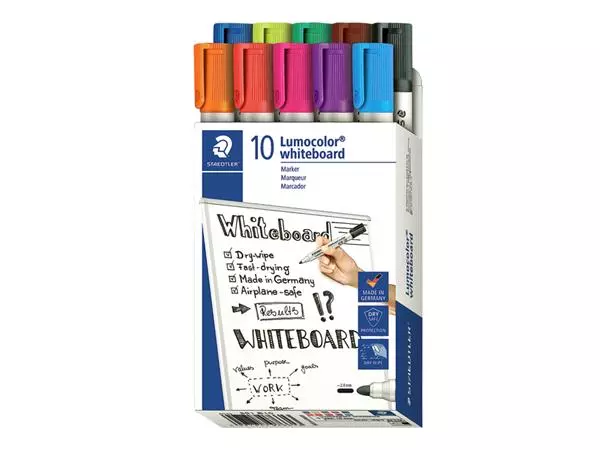Een Viltstift Staedtler Lumocolor 351 whiteboard set à 10 stuks assorti koop je bij EconOffice