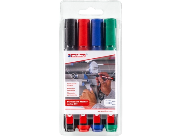 Een Viltstift edding 300 rond 1.5-3mm assorti blister à 4 stuks koop je bij Tonerinktshop