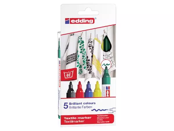 Viltstift edding 4500 textiel rond 2-3mm basis assorti blister à 5 stuks