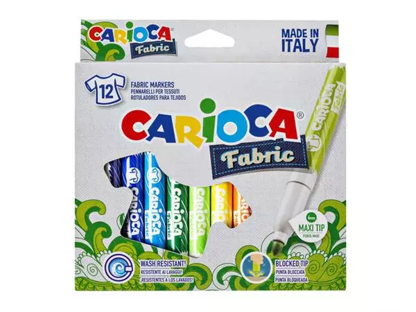 Een Viltstiften Carioca Textiel set à 12 kleuren koop je bij Van Leeuwen Boeken- en kantoorartikelen