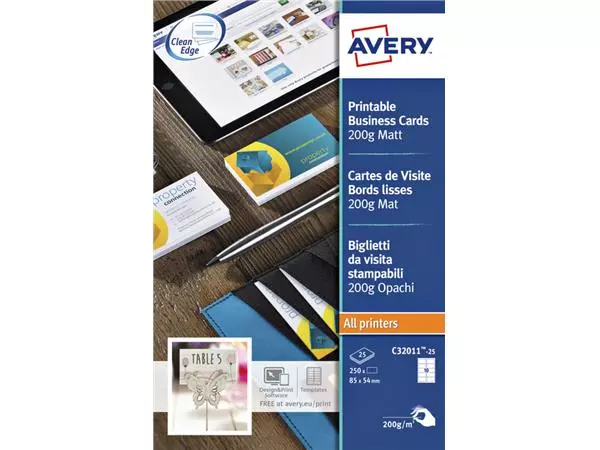 Een Visitekaart Avery C32011-10 85x54mm 200gr 100 stuks koop je bij Kantoorvakhandel van der Heijde