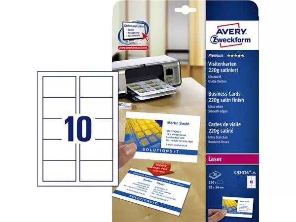 Een Visitekaart Avery C32016-25 85x54mm 220gr 250stuks koop je bij EconOffice