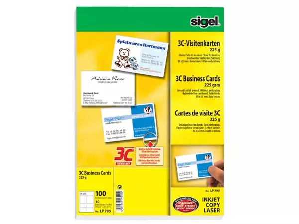 Een Visitekaart Sigel 85x55mm 225gr gladde zijden wit 100 stuks koop je bij KantoorProfi België BV