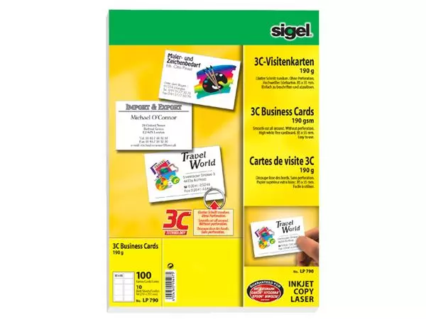 Een Visitekaart Sigel 85x55mm blanco 190gr afgeronde hoeken wit 100 stuks koop je bij EconOffice