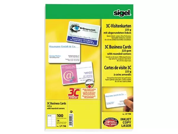 Een Visitekaart Sigel 85x55mm blanco 225gr ronde hoeken wit 100 stuks koop je bij KantoorProfi België BV