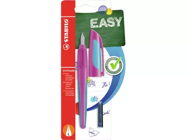 Een Vulpen StABILO Easybuddy linkshandig large roze/blauw blister à 1 stuk koop je bij Goedkope Kantoorbenodigdheden