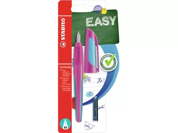 Een Vulpen StABILO Easybuddy rechtshandig medium roze/blauw blister à 1 stuk koop je bij Goedkope Kantoorbenodigdheden