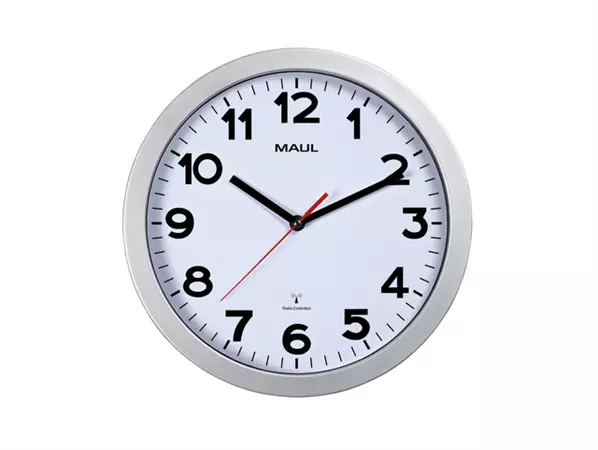 Een Horloge murale MAULstep RC Ø30x5cm plastqiue argent/blanc koop je bij Van Hoye Kantoor BV