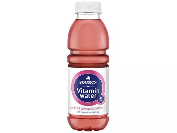 Een Water Sourcy vitamin framboos/granaatap fles 500ml koop je bij MV Kantoortechniek B.V.
