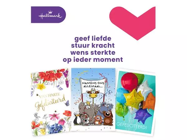 Een Wenskaart Hallmark navulset A4 felicitatie 8 kaarten koop je bij Van Leeuwen Boeken- en kantoorartikelen