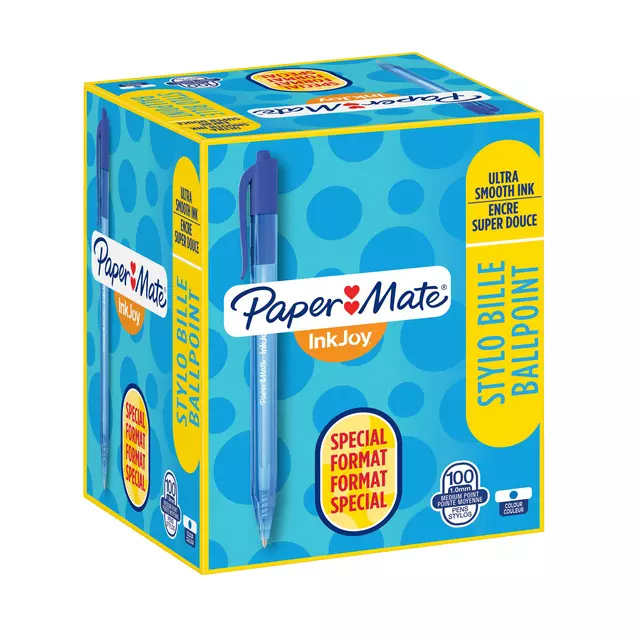 Balpen Paper Mate Inkjoy 100RT blauw medium 80+20 gratis