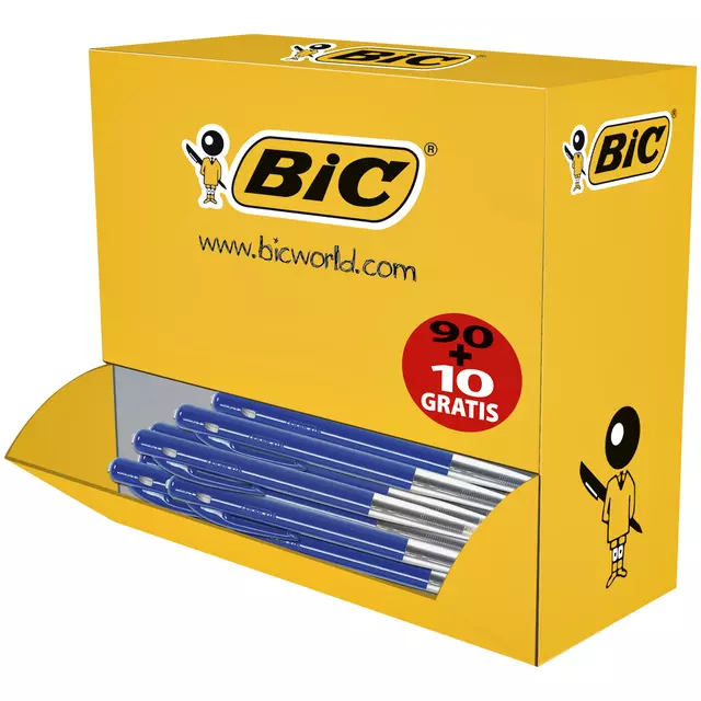 Een Balpen Bic M10 medium blauw doos 90+10 gratis koop je bij Van Leeuwen Boeken- en kantoorartikelen
