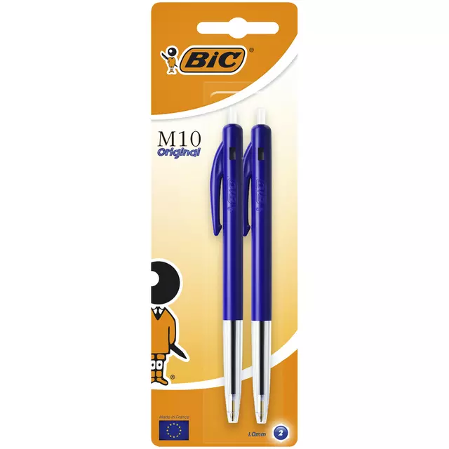 Een Balpen Bic M10 medium blauw blister à 2 stuks koop je bij EconOffice