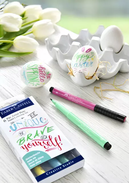 Een Tekenstift Faber-Castell Pitt Artist handlettering brave assorti etui à 6 stuks koop je bij Van Leeuwen Boeken- en kantoorartikelen