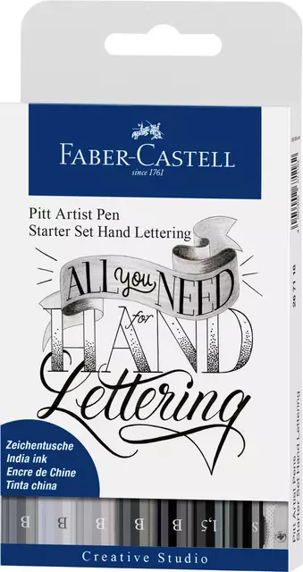 Een Tekenstift Faber-Castell Pitt Artist handlettering startset etui à 8 stuks koop je bij NiceSupplies.nl