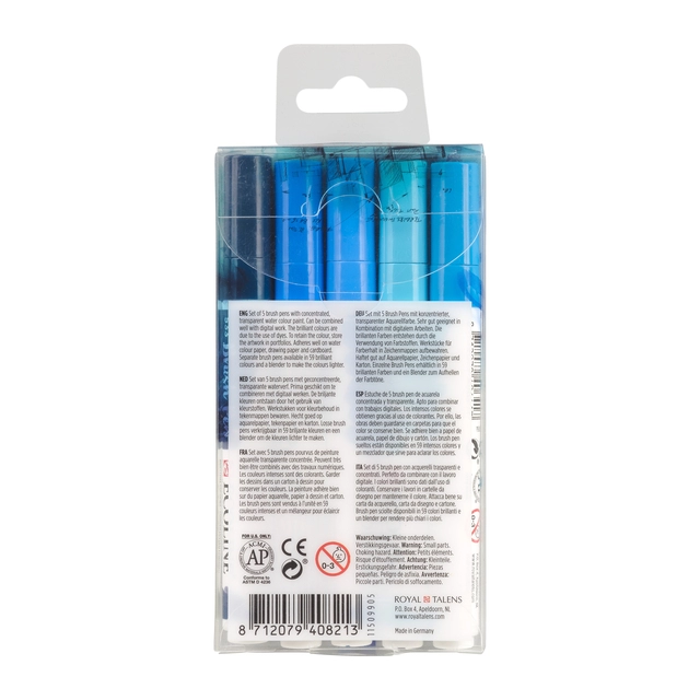 Brushpen Talens Ecoline set á 5 stuks blauw