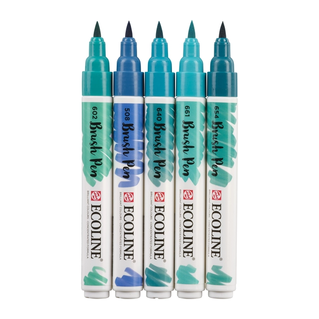 Een Brushpen Talens Ecoline set á 5 stuks groenblauw koop je bij KantoorProfi België BV