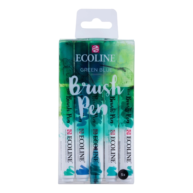 Een Brushpen Talens Ecoline set á 5 stuks groenblauw koop je bij KantoorProfi België BV