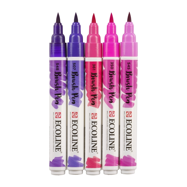 Een Brushpen Talens Ecoline set á 5 stuks violet koop je bij KantoorProfi België BV