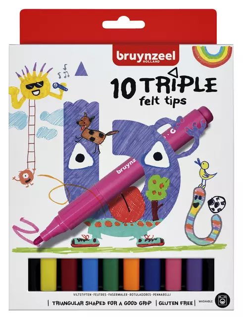 Een Viltstift Bruynzeel Kids Triple blister à 10 stuks assorti koop je bij KantoorProfi België BV