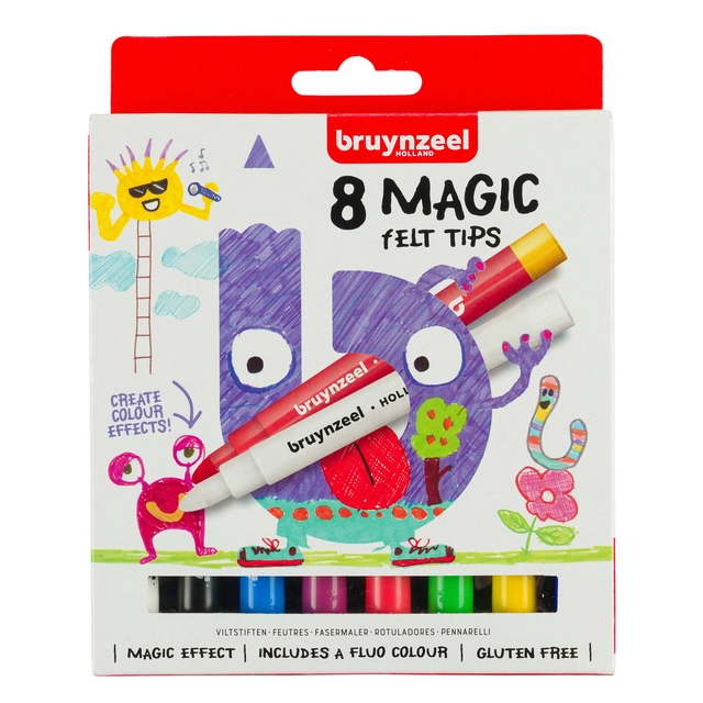 Een Viltstift Bruynzeel Kids Magic Point set à 8 kleuren koop je bij BUROPORT BV